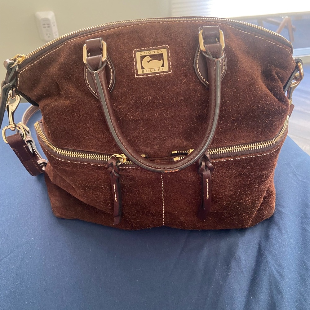 Dooney & Bourke Rich Brown Double Pocket Suede Satchel